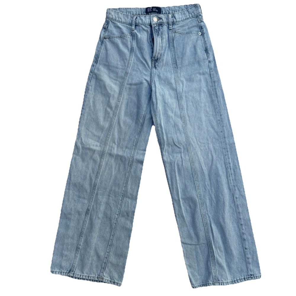 GAP High Rise Stride Seamed Wide Leg Jeans 4/27R Light Wash Retro Wide Leg Denim
